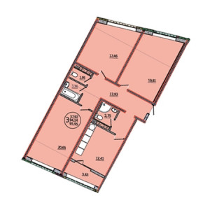 3 комнатная 95.95м²