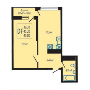 1 комнатная 46.8м²