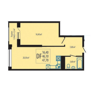 1 комнатная 47.7м²