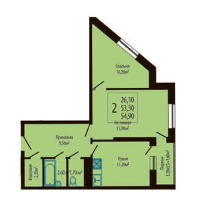 2 комнатная 71.5м²