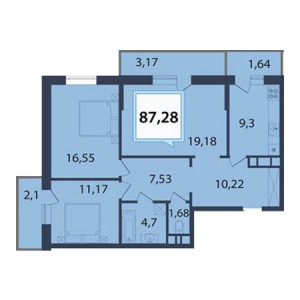 3 комнатная 87.28м²