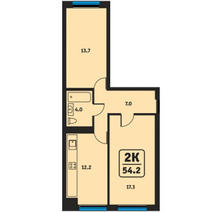 2 комнатная 54.2м²