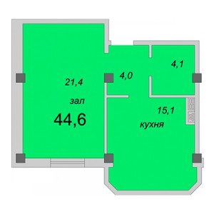 1 комнатная 44.6м²