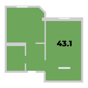 1 комнатная 43.1м²