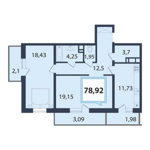 2 комнатная 78.92м²