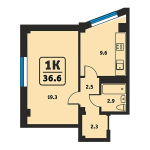 1 комнатная 36.6м²