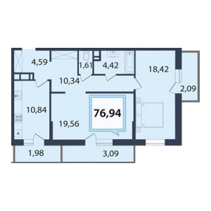 2 комнатная 76.94м²