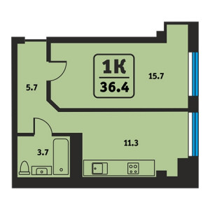 1 комнатная 36.4м²