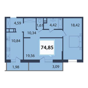 2 комнатная 74.85м²