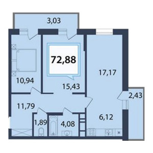 2 комнатная 72.88м²