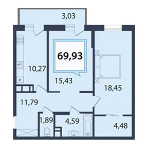 2 комнатная 69.93м²