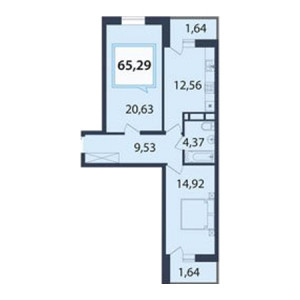 2 комнатная 65.29м²