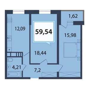 2 комнатная 59.54м²