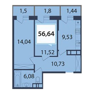 2 комнатная 56.64м²