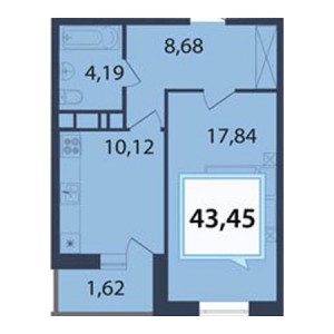 1 комнатная 43.45м²