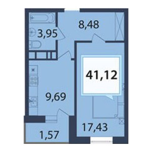 1 комнатная 41.12м²