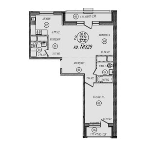 2 комнатная 57.37м²