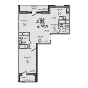 2 комнатная 57.33м²