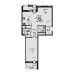 2 комнатная 52.28м²