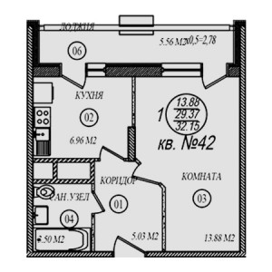 1 комнатная 32.15м²