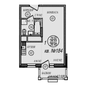 1 комнатная 26.4м²