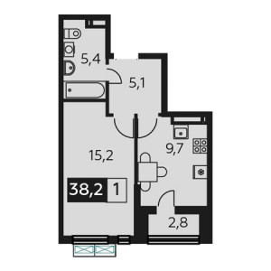 1 комнатная 38.2м²