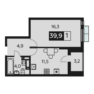 1 комнатная 39.9м²