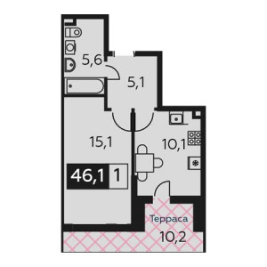 1 комнатная 46.1м²