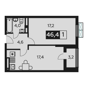 1 комнатная 46.4м²