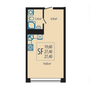 Студия 27.4м²