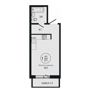 Студия 27.1м²