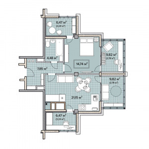 1 комнатная 60.56м²