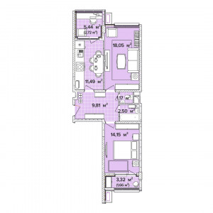 2 комнатная 61.55м²