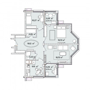 3 комнатная 89.34м²