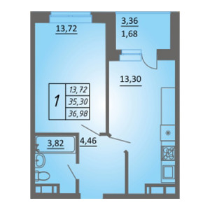 1 комнатная 36.98м²