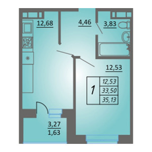 1 комнатная 35.13м²