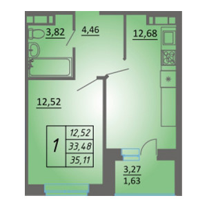 1 комнатная 35.11м²