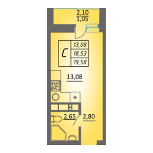 Студия 19.58м²