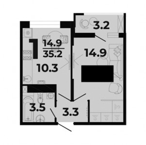 1 комнатная 35.2м²