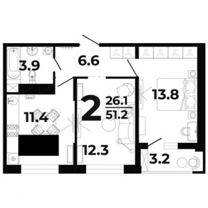 2 комнатная 51.2м²