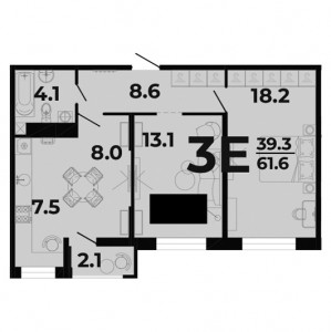 2 комнатная 61.6м²