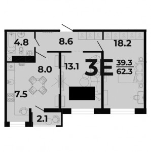 2 комнатная 62.3м²