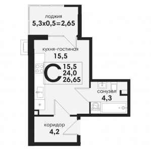 Студия 26.65м²