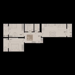 2 комнатная 64.7м²