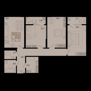 3 комнатная 85.4м²