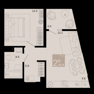 2 комнатная 42.9м²