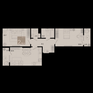 2 комнатная 68.4м²