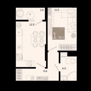 1 комнатная 36.2м²