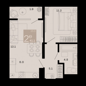 2 комнатная 41.1м²