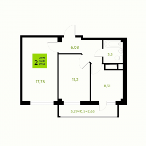 2 комнатная 49.52м²